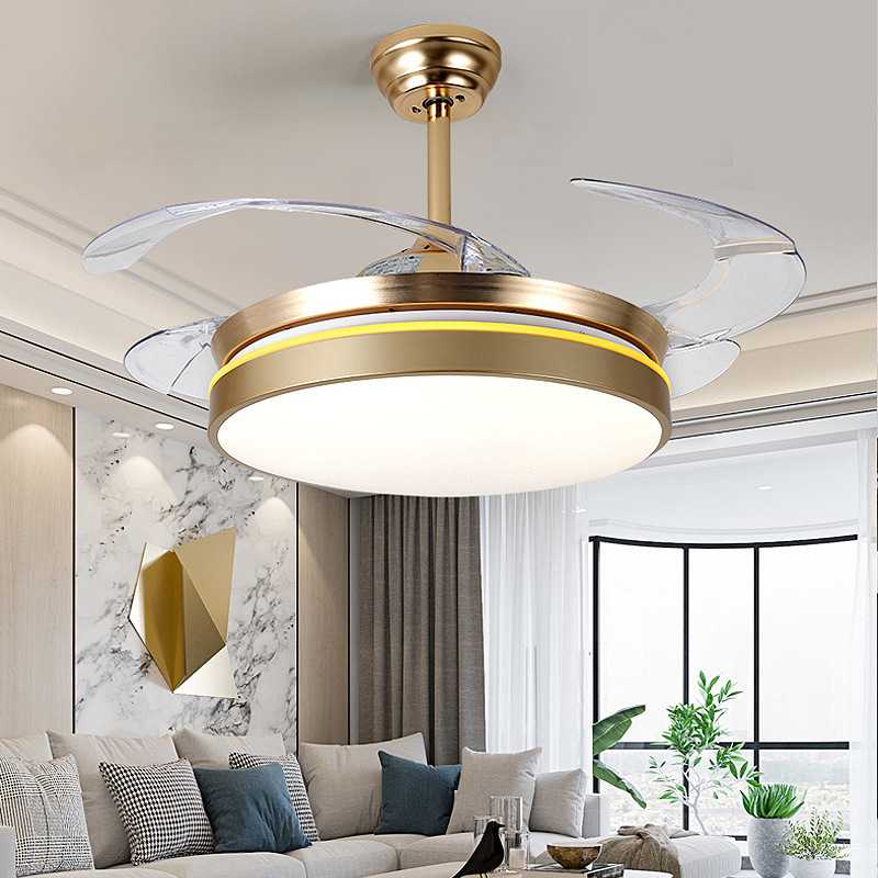 金色客厅隐形北欧吊扇灯餐厅卧室家用简约现代led电风扇灯吊扇灯