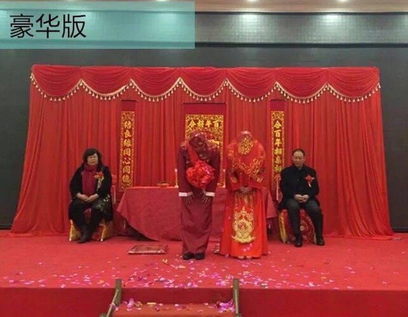 新款中式婚礼背景纱幔大红婚庆纱幔中式婚礼道具背景纱幔舞台背景