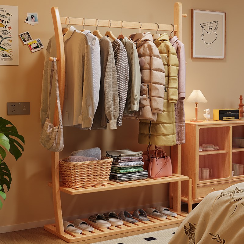 实木衣帽架落地卧室家用挂v衣架简约现代收纳架客厅简易民宿晾衣