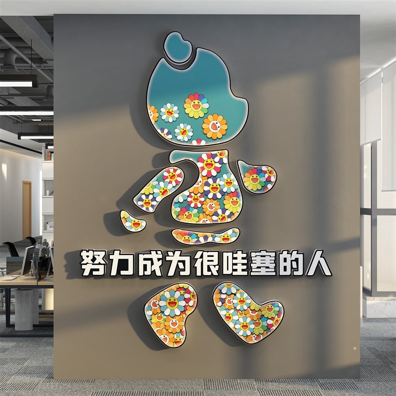 办公室楼梯墙面装饰企业文化公司背景高级感氛围布置励志公仔贴画