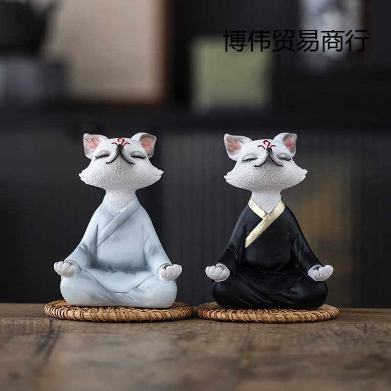 2025新款禅意古风狐狸摆件茶几桌面摆设狐仙家居玄关造景创意家饰