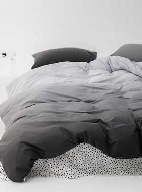 渐变色纯棉全棉被套单件简约男生黑色150*200*230cm双人被罩+枕套