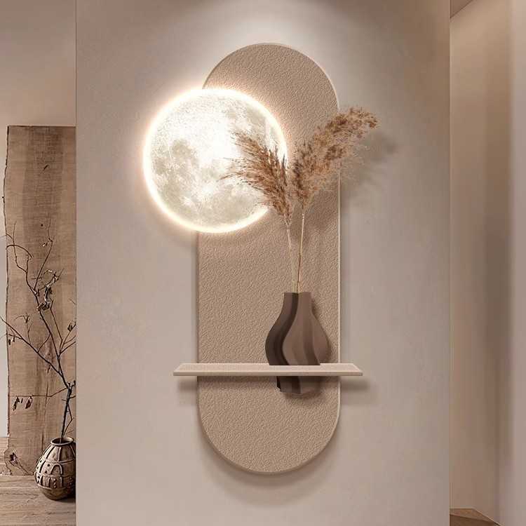 侘寂风玄关装饰画极简约现代高级感壁画灯入户正对门走廊过道挂画图片