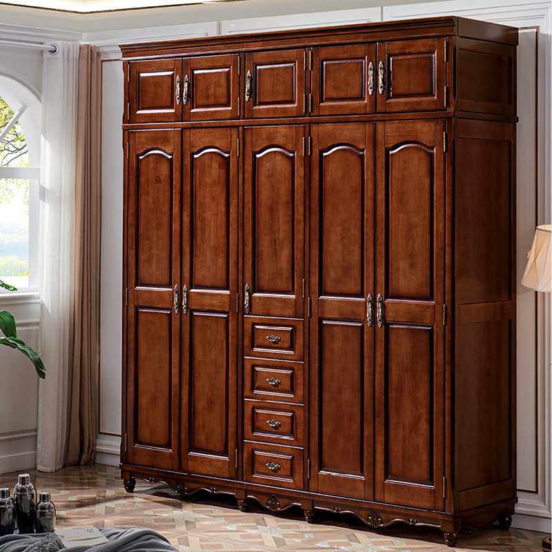 美式乡村 5门衣柜4门3门两门主卧衣柜现代简约卧室加顶柜实木衣柜