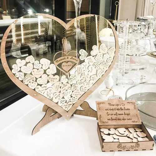 跨境Guest Drop Box木质心形宾客留言投递箱纪念日结婚礼物工艺品