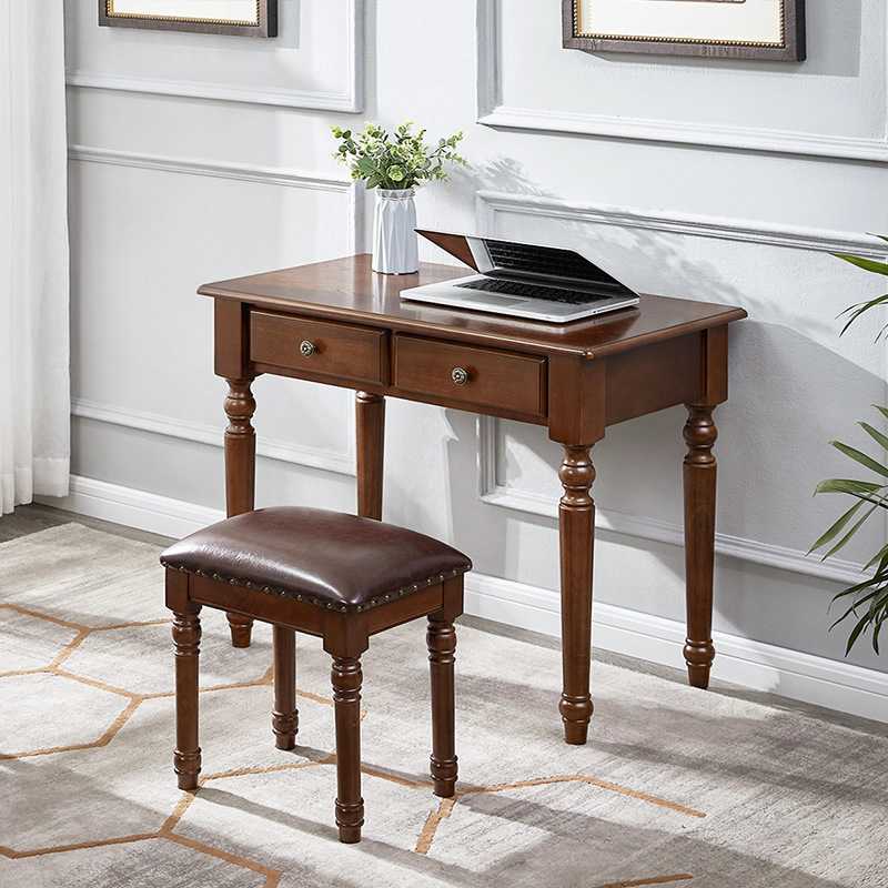 全实木美式书桌家用现代简约书房电脑桌办公桌学生写字台卧室桌子