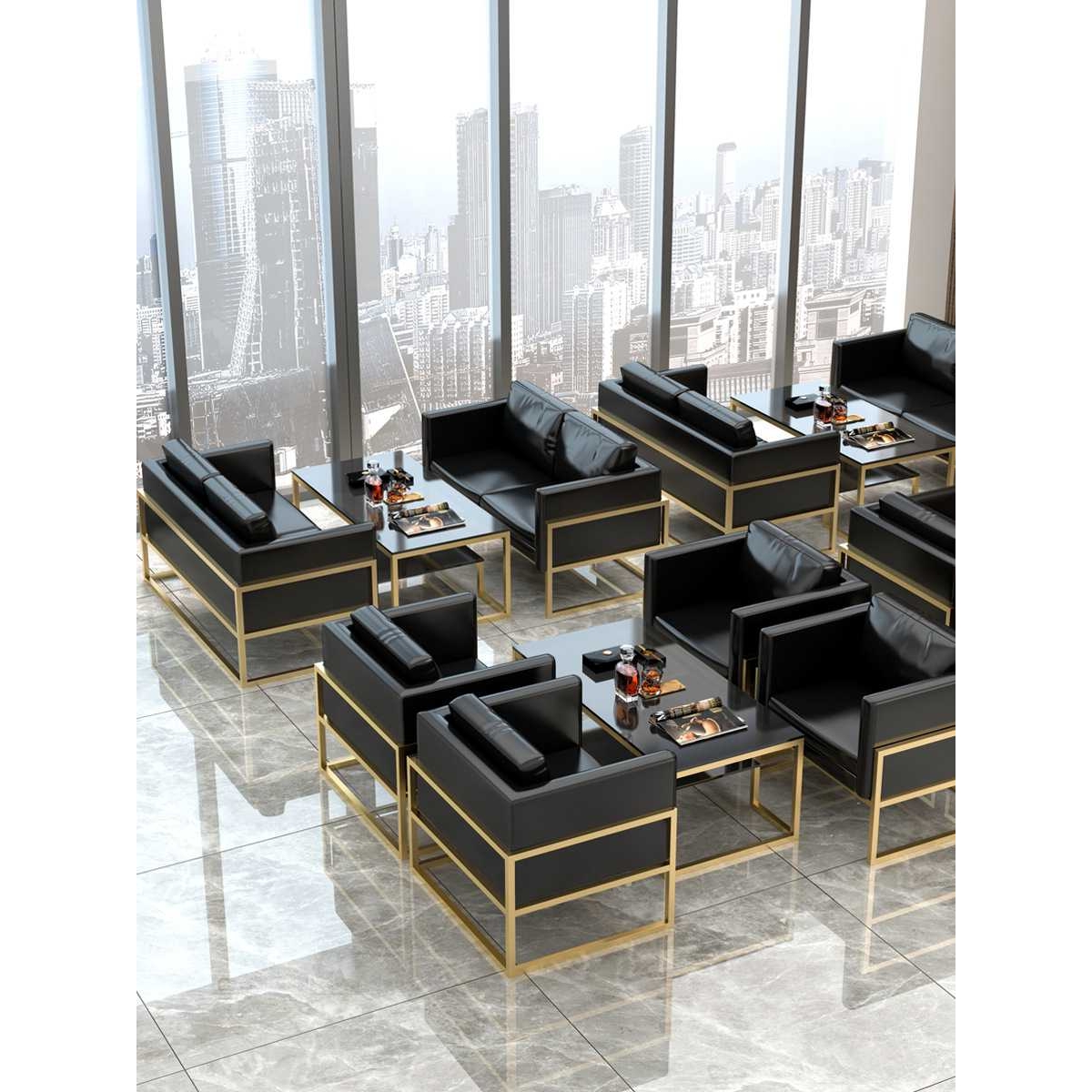 定制接待会客沙发茶几轻奢售楼处商务招待洽谈桌椅休息区铁艺卡座