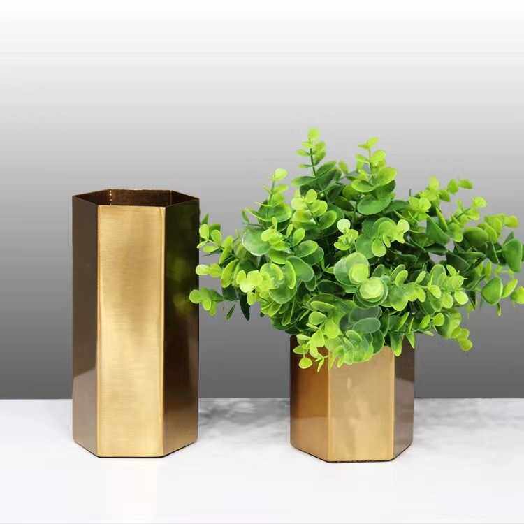 现代简约客厅插干花花器金属摆件 创意笔筒收纳盒装饰品