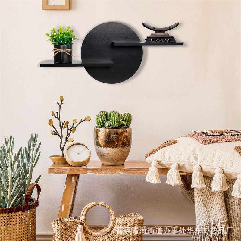 定制款装饰架客厅壁挂式浮动搁板架花瓶绿植架卧室壁饰实木储物架