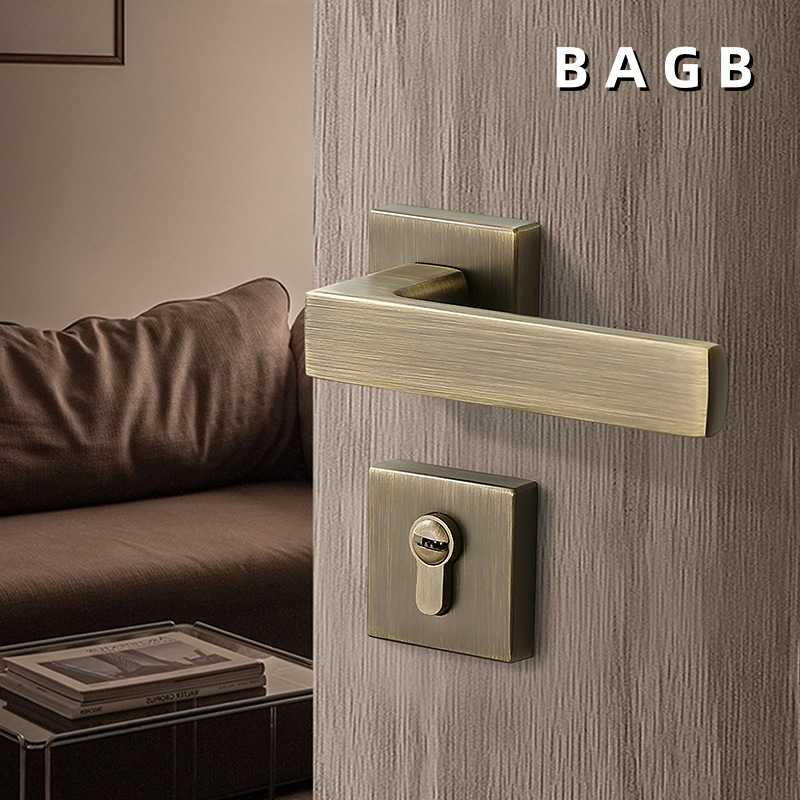 美式卧室大门锁黑色室内门把手家用房门锁分体磁吸木门锁青古铜锁