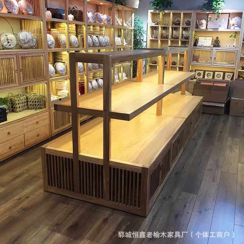 老榆木中岛柜珠宝店展示柜饰品货柜复古文玩玉器储物柜茶叶柜