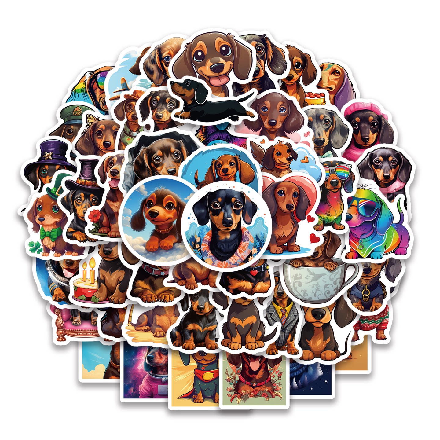 50张卡通腊肠犬贴纸Dachshund