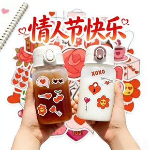 40款爱心情人节主题贴纸红色卡通贴纸可爱装饰贴DIY手账素材爱心主题爱心图案新潮节日手机壳贴纸水杯贴纸装