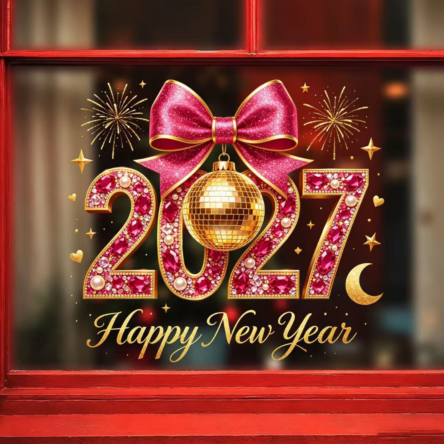 2027新年宝石数字蝴蝶结静电贴纸
