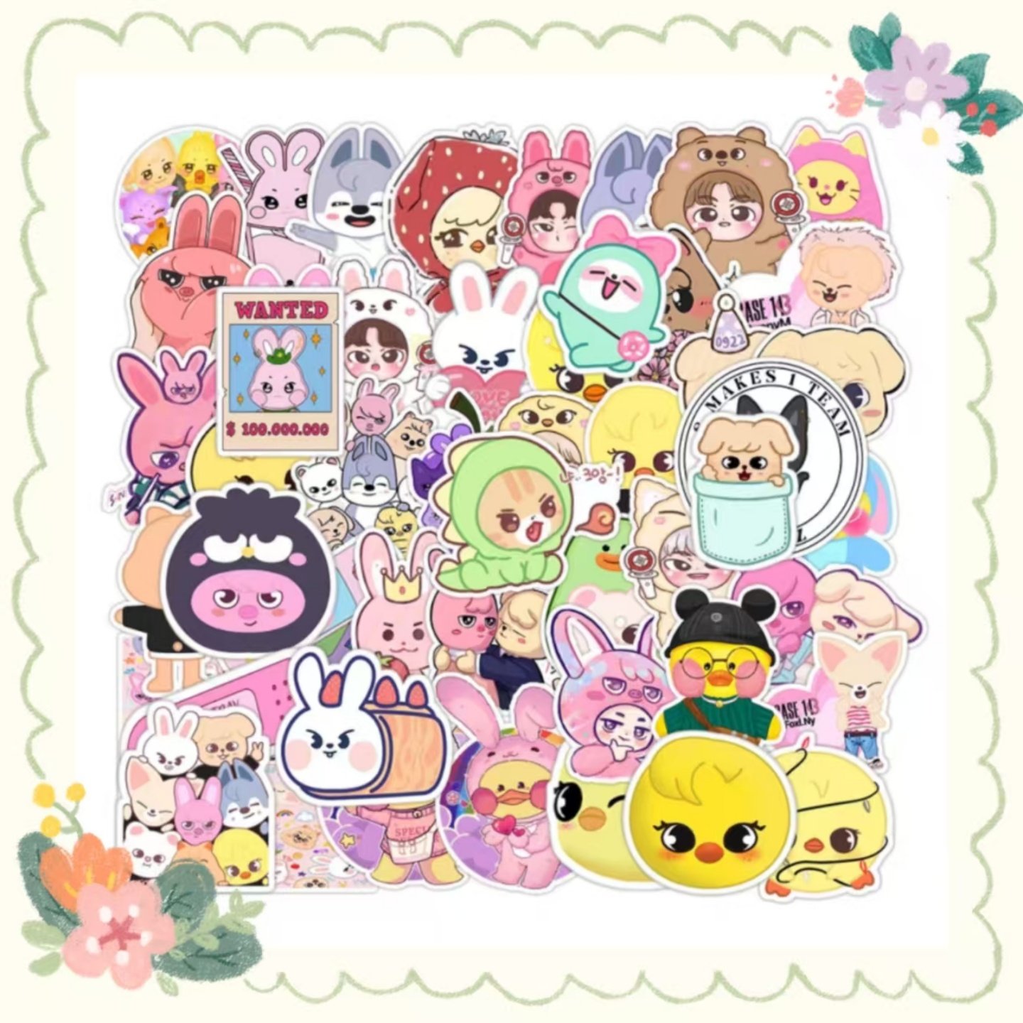 50张韩国SKZOO可爱清新卡通贴纸可装饰手机壳平板手账旅行箱滑板吉他笔记本ipad水杯储物箱充电宝DIY防水贴画