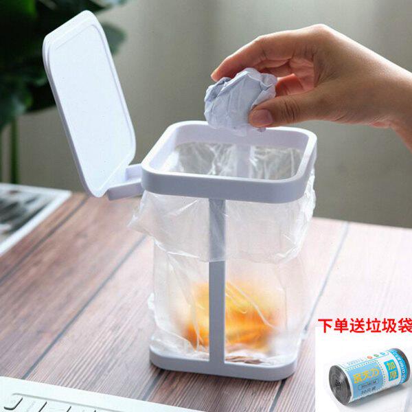 卧室迷你方形铁艺垃圾架家用厨房台面落地小号垃圾桶带盖收纳简约