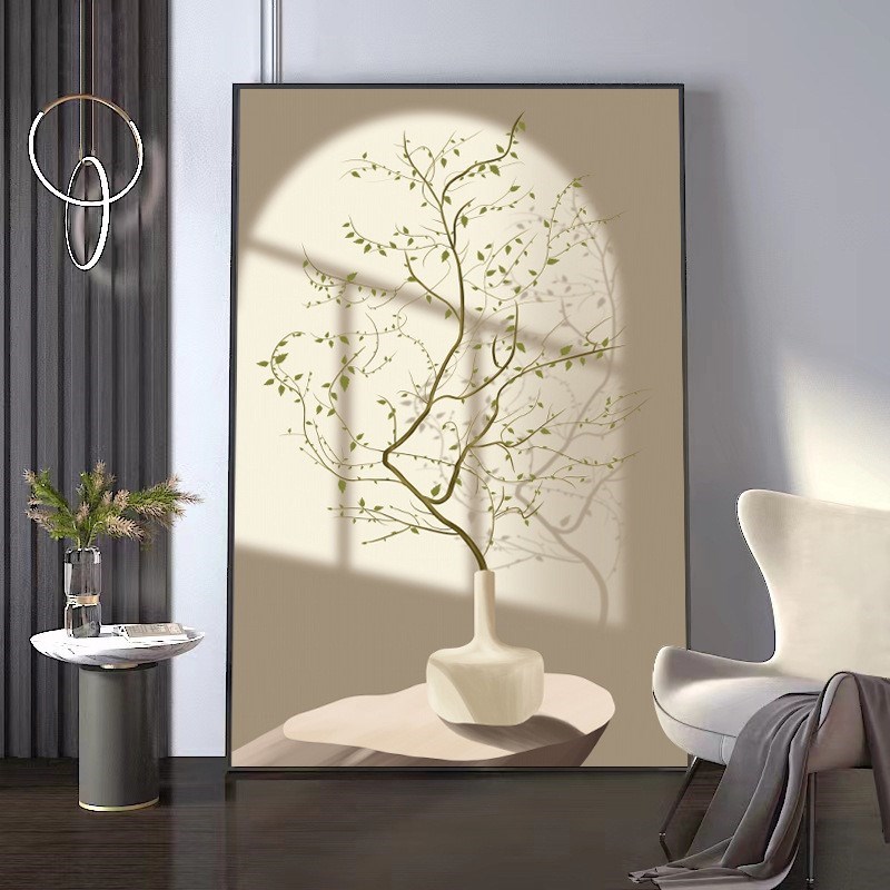 简约现代装e饰画客厅玄关走廊壁C画落地油画清新绿色光影植物挂画