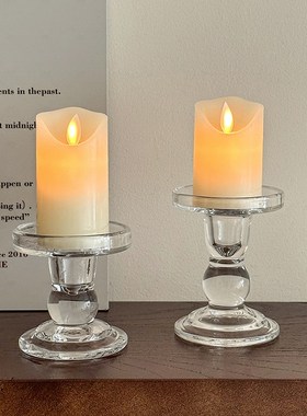 浪漫烛光晚餐拍照道具法式罗马柱玻璃F蜡烛烛台复古ins摆件装饰品