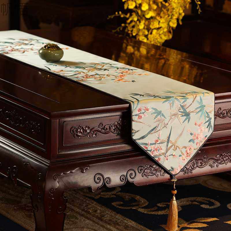 【梅兰竹菊】新中式高挡桌旗绸缎禅意中国风长条茶几盖布长条桌布,电子元器件市场,其它元器件,淘宝优惠券,粉丝福利购,淘宝优惠卷
