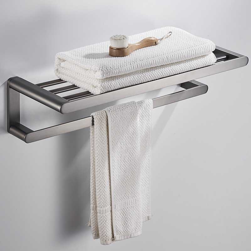 枪灰全铜浴巾架浴室置物毛巾架卫生间极简毛巾杆单杆厕所壁挂架子