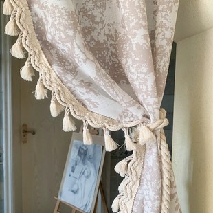 奶油风透光不透人门帘中古风美式 法式 乡村流苏窗帘送伸缩杆魔术贴