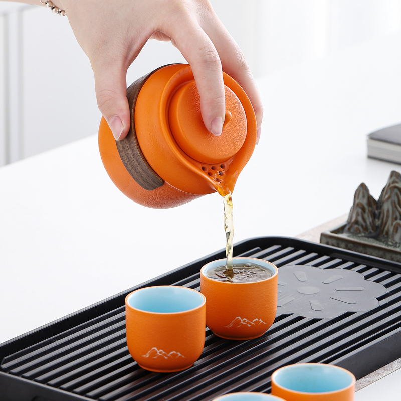 旅行茶具套装户外便携包陶瓷快客杯一壶六杯功夫泡茶壶定制LOGO