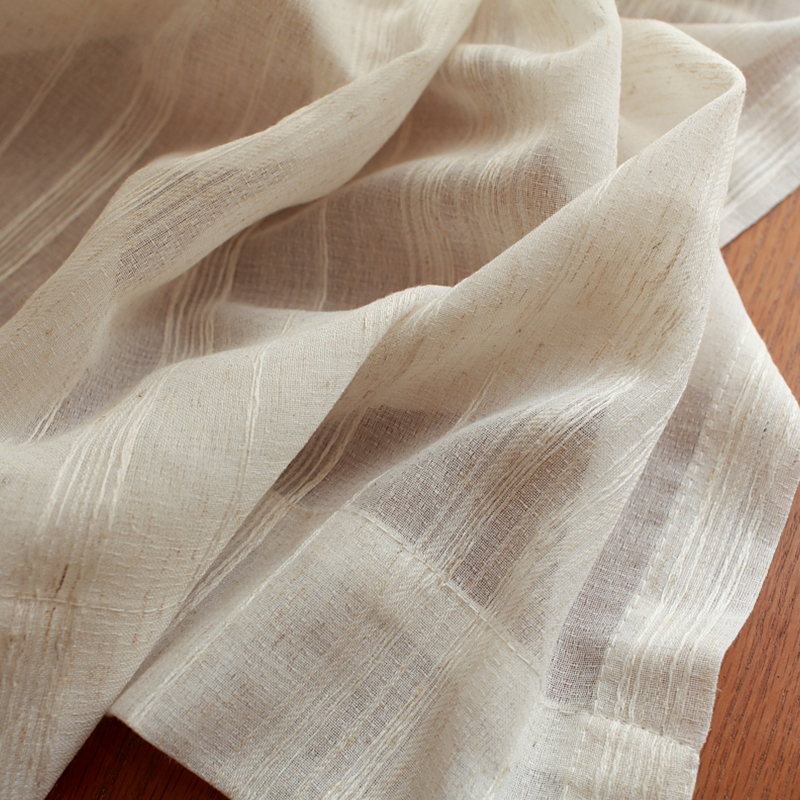 日式原木风暖系古朴竖条v茶室麻纱落地飘窗书房窗帘窗纱