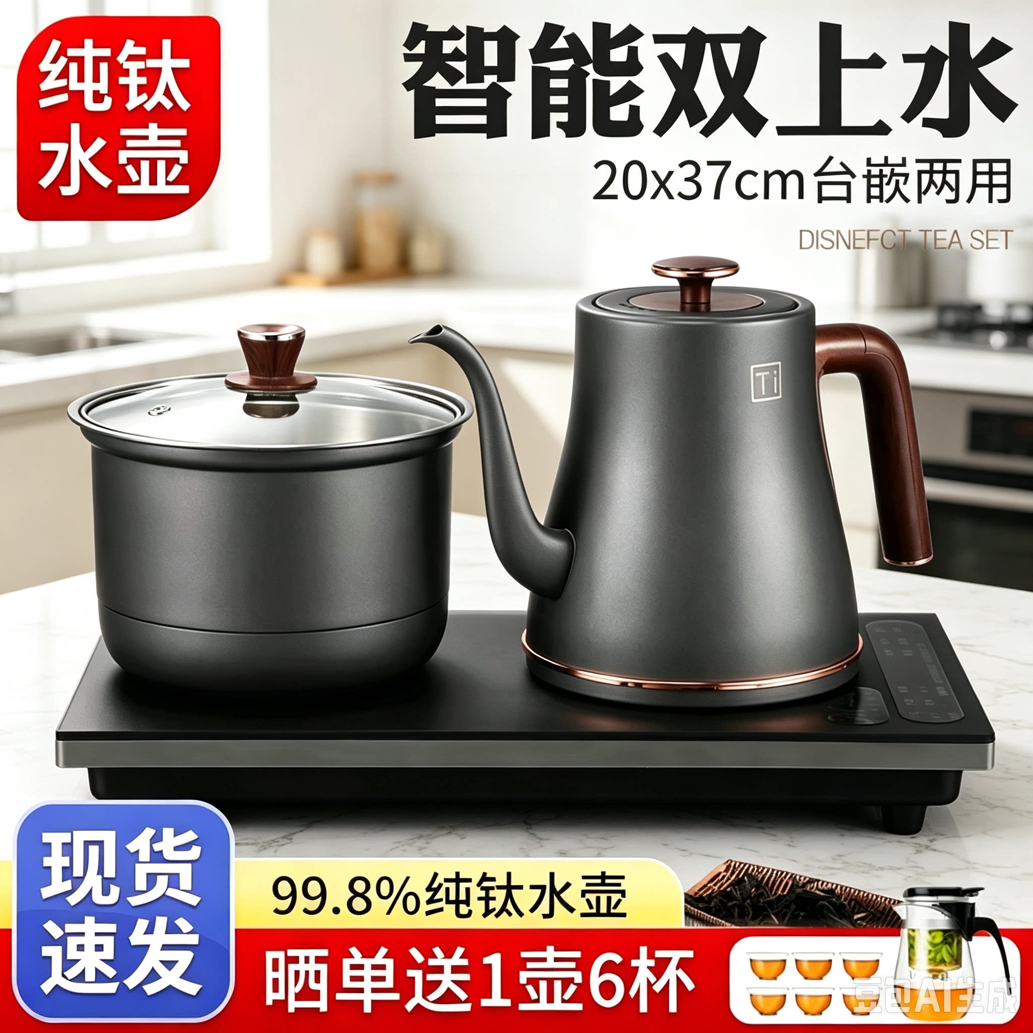 纯钛全自动上水电热水壶台嵌两用茶台一体泡茶壶专用电茶炉套装