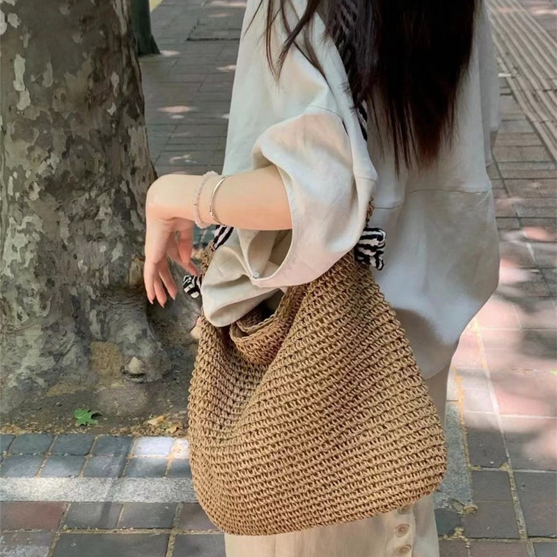 度假草编包包女士2024新款夏天海边大容量藤编织S沙滩包单肩腋下