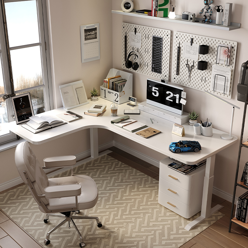 【国内发货】wzo实木白色转角升降书桌KL型电动电脑桌拐角办公桌