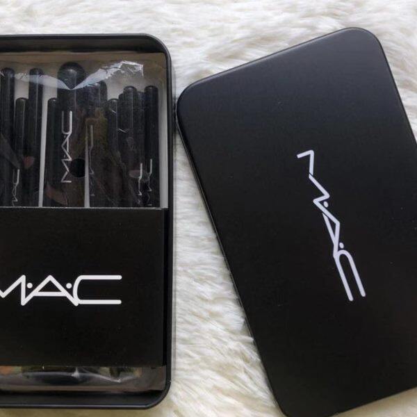 mac铁盒化妆刷12件套黑色时尚动物毛彩妆工具彩妆刷便捷款包邮
