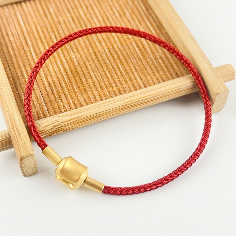 2.5mm防水钢l丝绳串转运珠手绳金色扣不锈钢手链红绳替换红绳男女