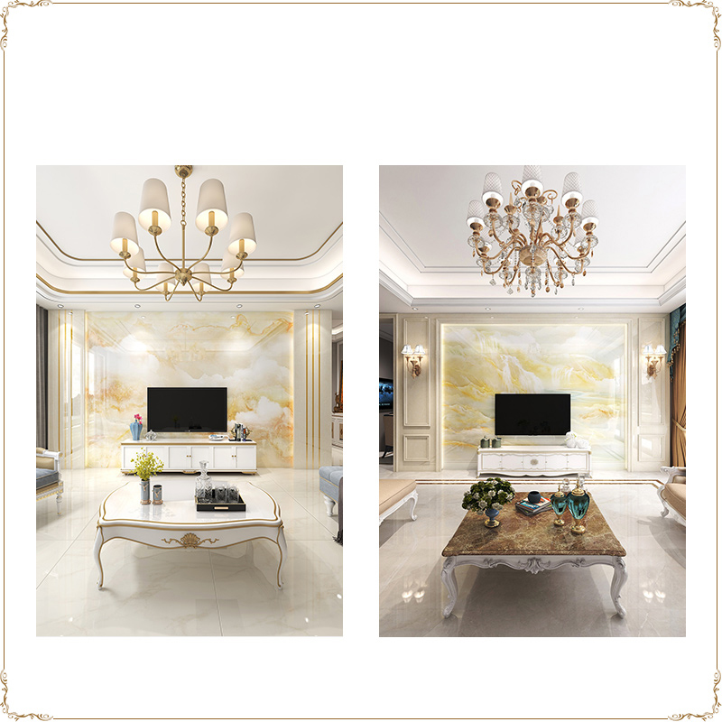 客厅石材电视墙简欧护墙板罗马柱影D视墙金镶石订制造型岩板背景