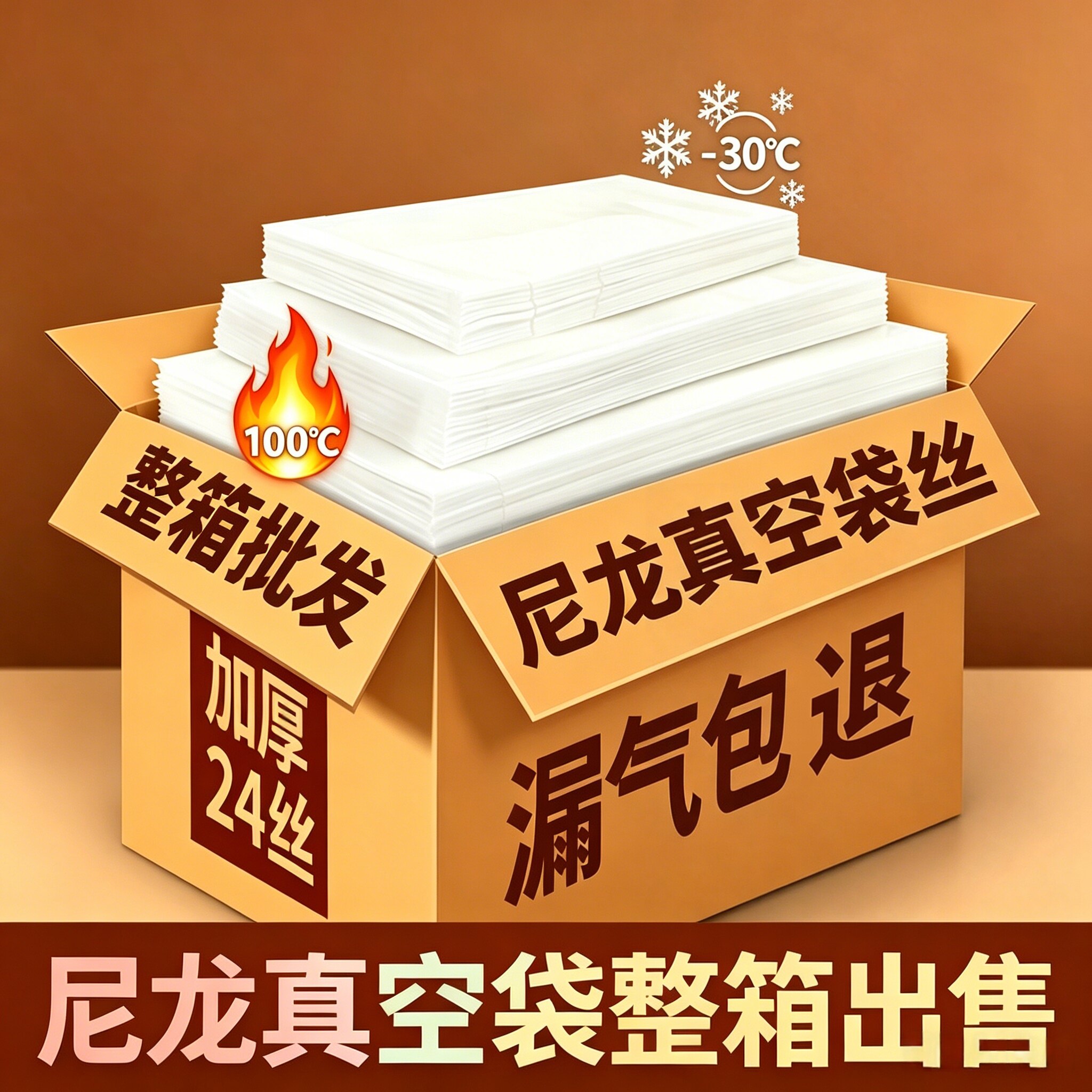 整箱24丝加厚尼龙真空袋食品包装袋光面商用保鲜袋冷冻海鲜包装袋
