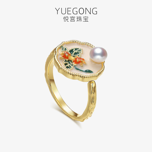 悦宫油画款淡水珍珠可调节戒指