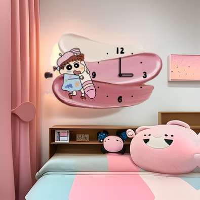 蜡笔小新客厅时钟挂画小众创意卧室餐厅艺术钟表挂画2024新款挂钟