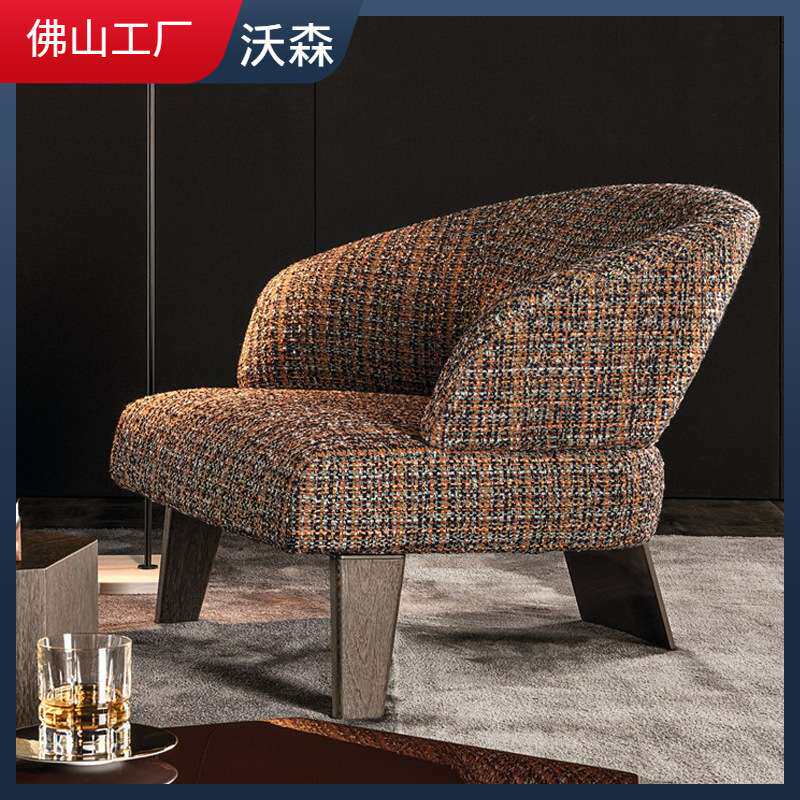 佛山工厂现代简约布艺客厅休闲接待欧式餐椅轻奢小户型单人沙发椅