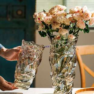 风网红花瓶摆件客厅插花轻奢水晶玻璃北欧玫瑰卧室水养装饰品