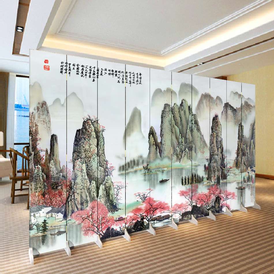 折叠山水屏风隔断客厅大厅酒店室内玄关办公挡风防透小户型双面