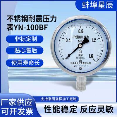 YN100BF充油抗震耐高温 耐酸碱 M20*1.5 4分1/2 不锈钢耐震压力表