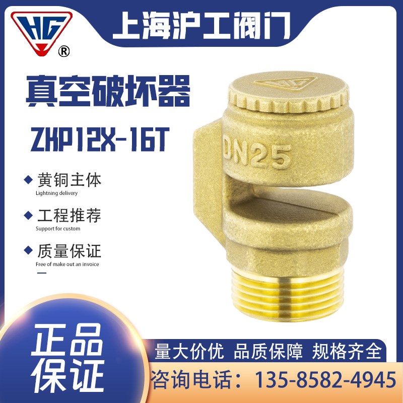 上海沪工集团全黄铜真空破坏器ZKP12X16T吸气负压阀门自来水消防