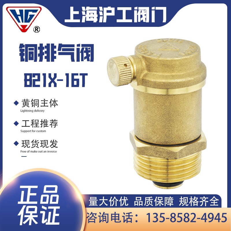 上海沪工集团HG全黄铜自动排气阀B21X16T 自来水暖气阀4分6分1寸