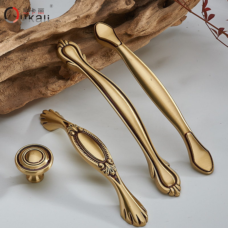 直销欧洲金色古典中式鞋柜橱柜拉手纯铜实心加厚衣柜把手家具五金