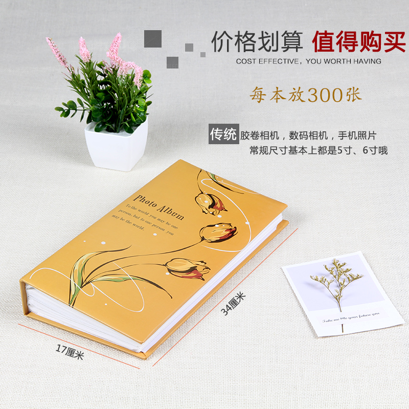 相册本6寸300张居家宝宝成长册插页式4R影集家庭大容量相簿3R塑封