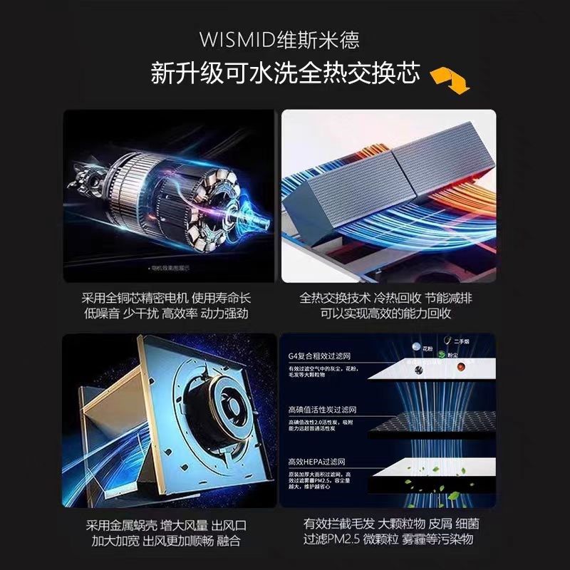 中央新风系统家用双向新风换气机PM2.5净化全热交换器商用排风机