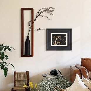 法式中古风装饰画玄关餐边柜挂画高级感新中式竹子干花花瓶装饰