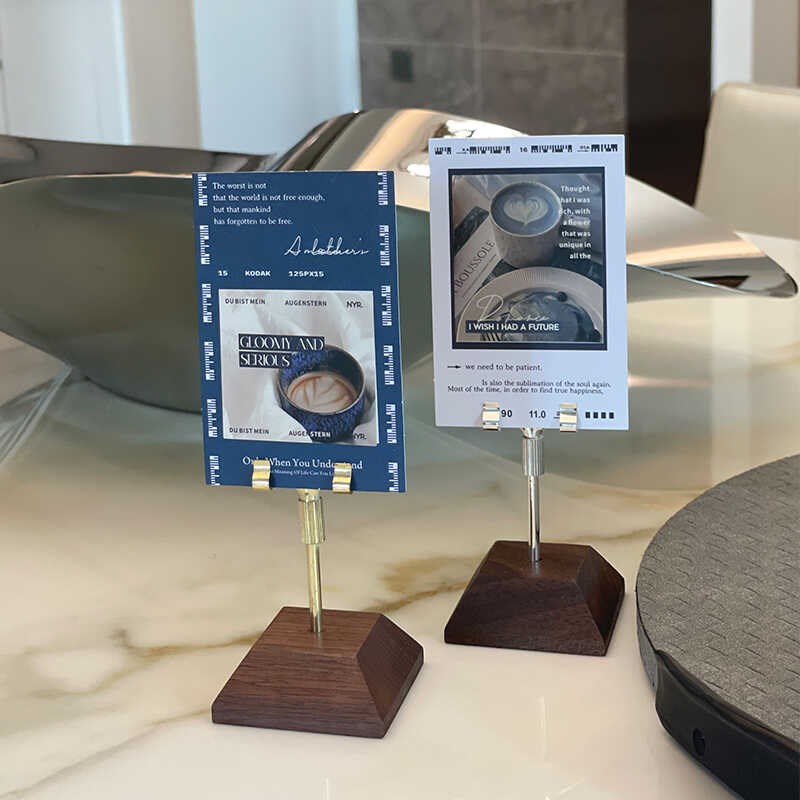 胡桃木标签夹立式便利贴桌面留言夹子拍立得立牌架烘培咖啡台卡架