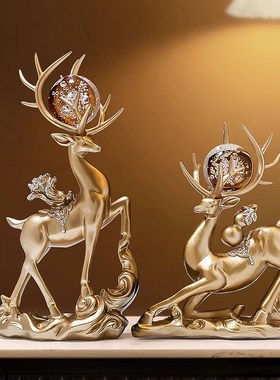 招财鹿摆件轻奢高档创意酒柜装饰品客厅电视柜S家居乔迁新居礼品