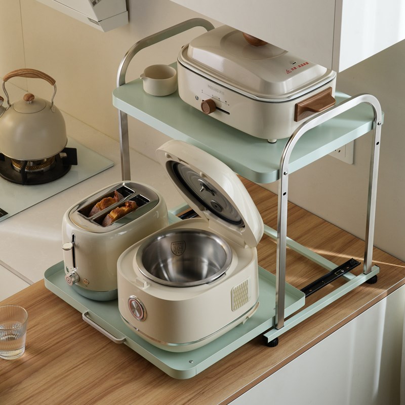 可抽拉电饭煲置物架厨房微波炉支架台面多功能电器V锅烤箱收纳架