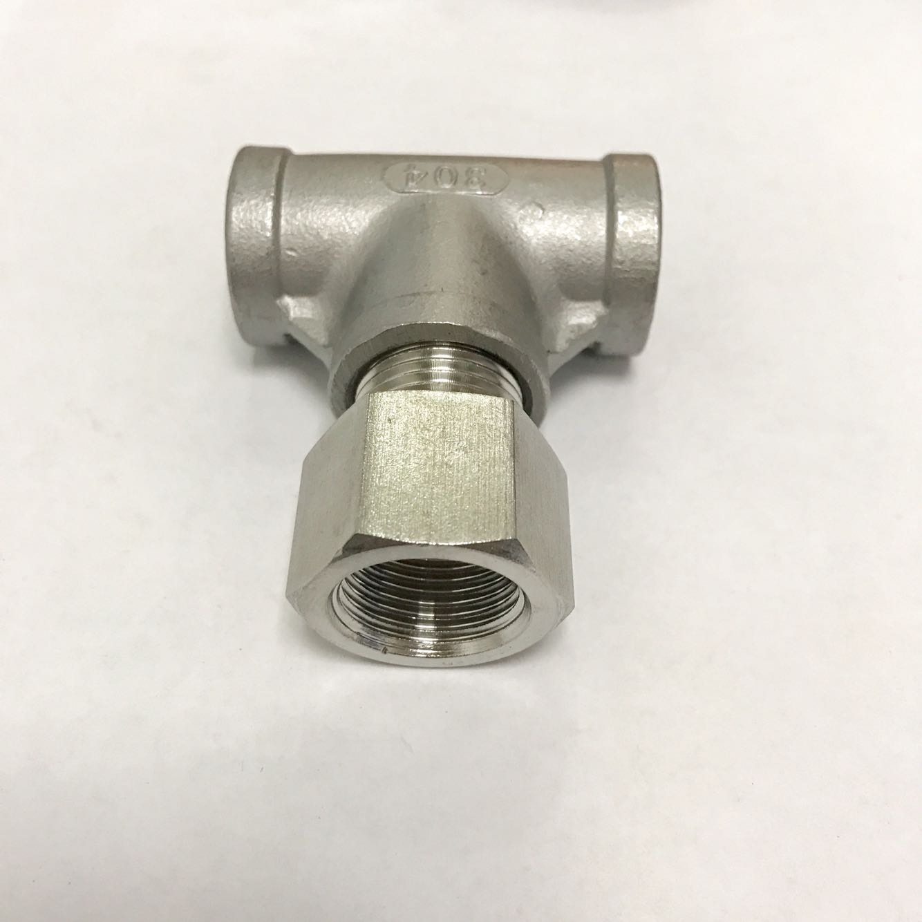 不锈钢三通接头异径内丝ZG1/2-vM20x1.5-ZG1/2中间m20x1.5四分一